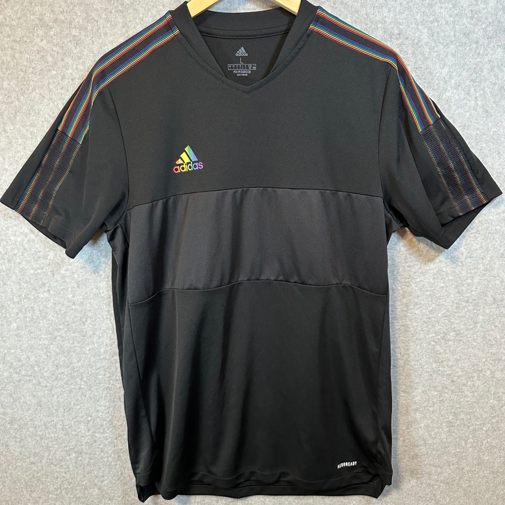 Adidas Tiro Pride Mens‎ Aeroready Rainbow Stripe Soccer Jersey Black Large New